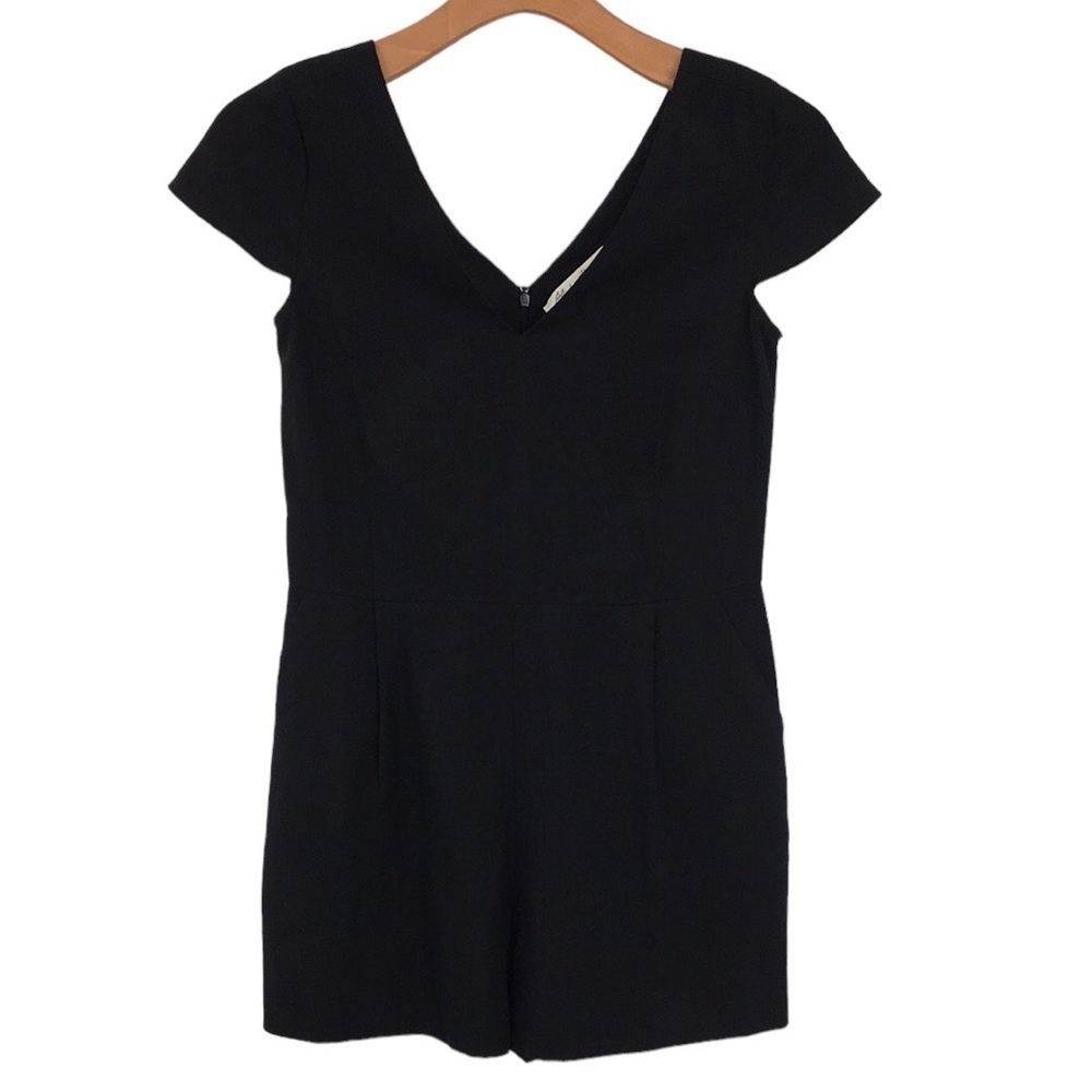Elizabeth Klein Beyond VTG‎ Romper Shorts Womens 0 Black Cap Sleeve Linen Retro